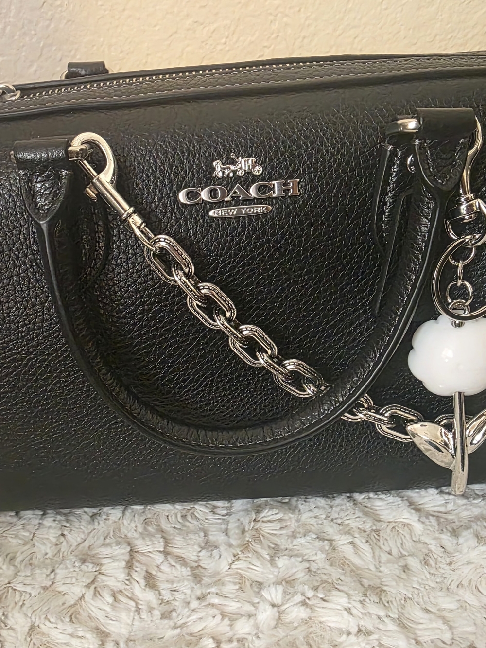 Coach Rowan - Black Pebbled Leather Satchel with Silver Hardware